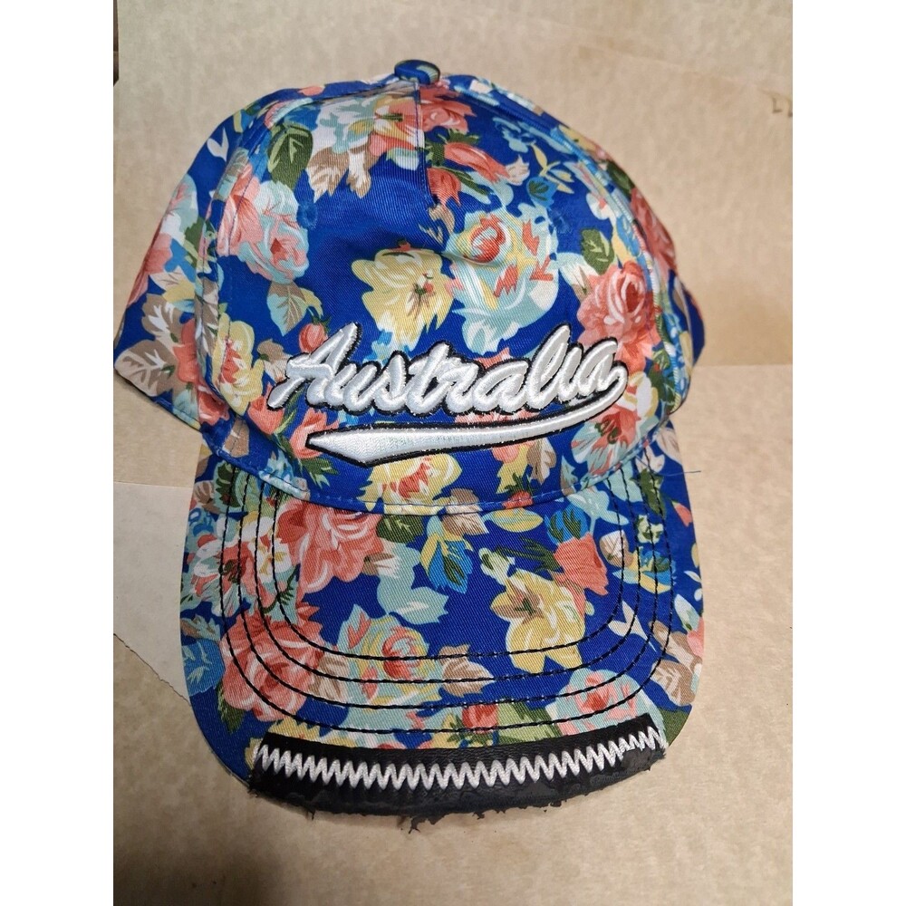 Australia Floral Strap Back Cap Hat 3D Embroidered Curved Bill Down